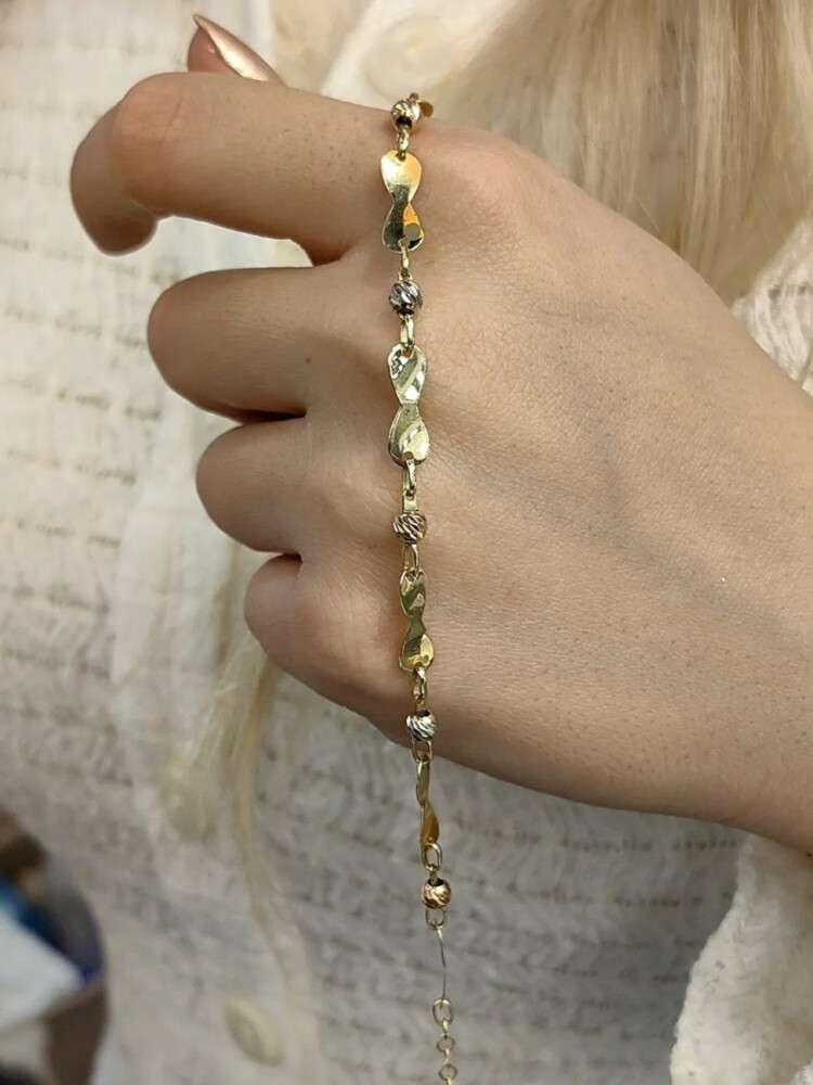 SONSUZLUK - PAPYON FİGÜRLÜ PARLAK 14 AYAR DORİKA ALTIN BİLEKLİK KNY00064 - Nasip Kuyumcu