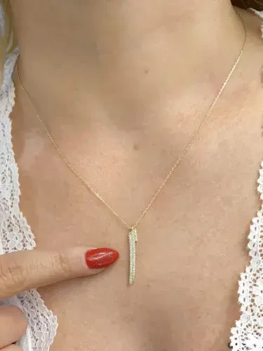 TAŞLI ELİF MODEL ALTIN KOLYE 14 AYAR KLY00197 - 1