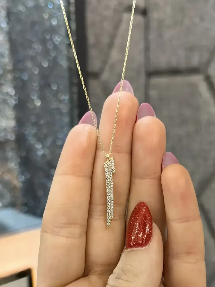 TAŞLI ELİF MODEL ALTIN KOLYE 14 AYAR KLY00197 - 2