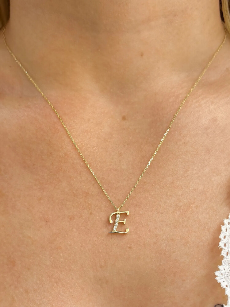 TAŞLI HARF ALTIN KOLYE 14 AYAR KLY00709 - Nasip Kuyumcu