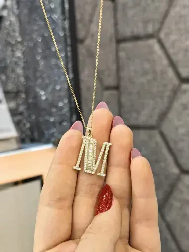 TAŞLI HARF ALTIN KOLYE 8 AYAR KLY00446 - 2
