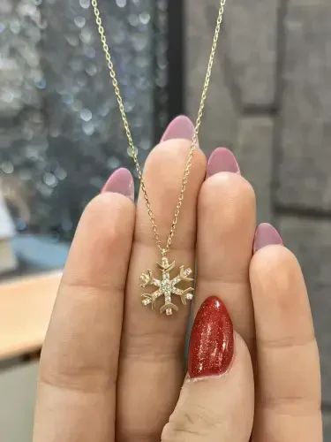 TAŞLI KAR TANESİ MODEL ALTIN KOLYE 14 AYAR KLY00754 - 1