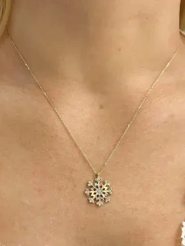TAŞLI KAR TANESİ MODEL ALTIN KOLYE 14 AYAR KLY00756 - 1