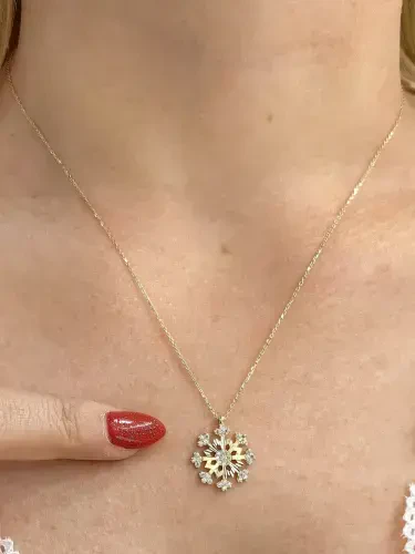 TAŞLI KAR TANESİ MODEL ALTIN KOLYE 14 AYAR KLY00756 - 3