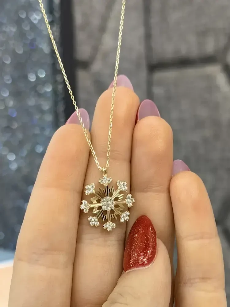 TAŞLI KAR TANESİ MODEL ALTIN KOLYE 14 AYAR KLY00756 - 2