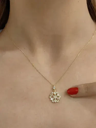 TAŞLI KAR TANESİ MODEL ALTIN KOLYE 8 AYAR KLY00795 - 3