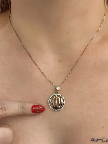 ALLAH LAFIZLI TAŞLI ALTIN KOLYE 8 AYAR KLY00253 - 2