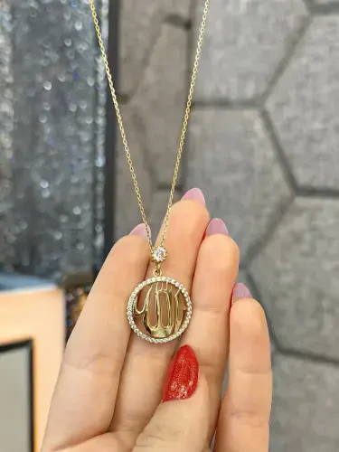 ALLAH LAFIZLI TAŞLI ALTIN KOLYE 8 AYAR KLY00253 - 1