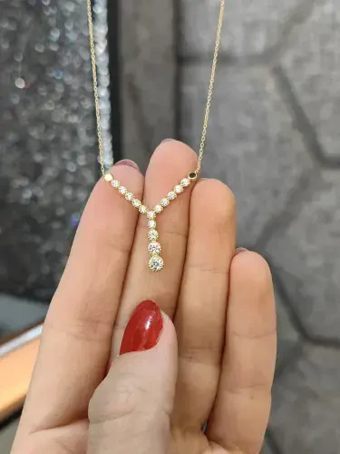 TAŞLI MODEL ALTIN KOLYE 14 AYAR KLY00803 - 1