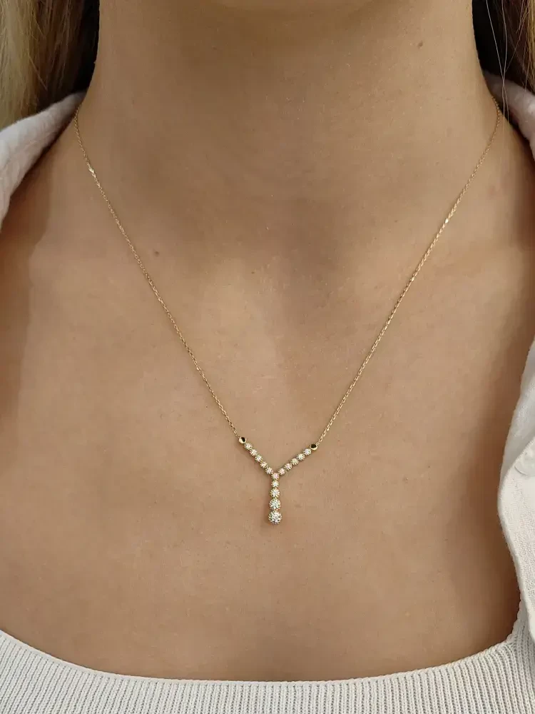 TAŞLI MODEL ALTIN KOLYE 14 AYAR KLY00803 - 2