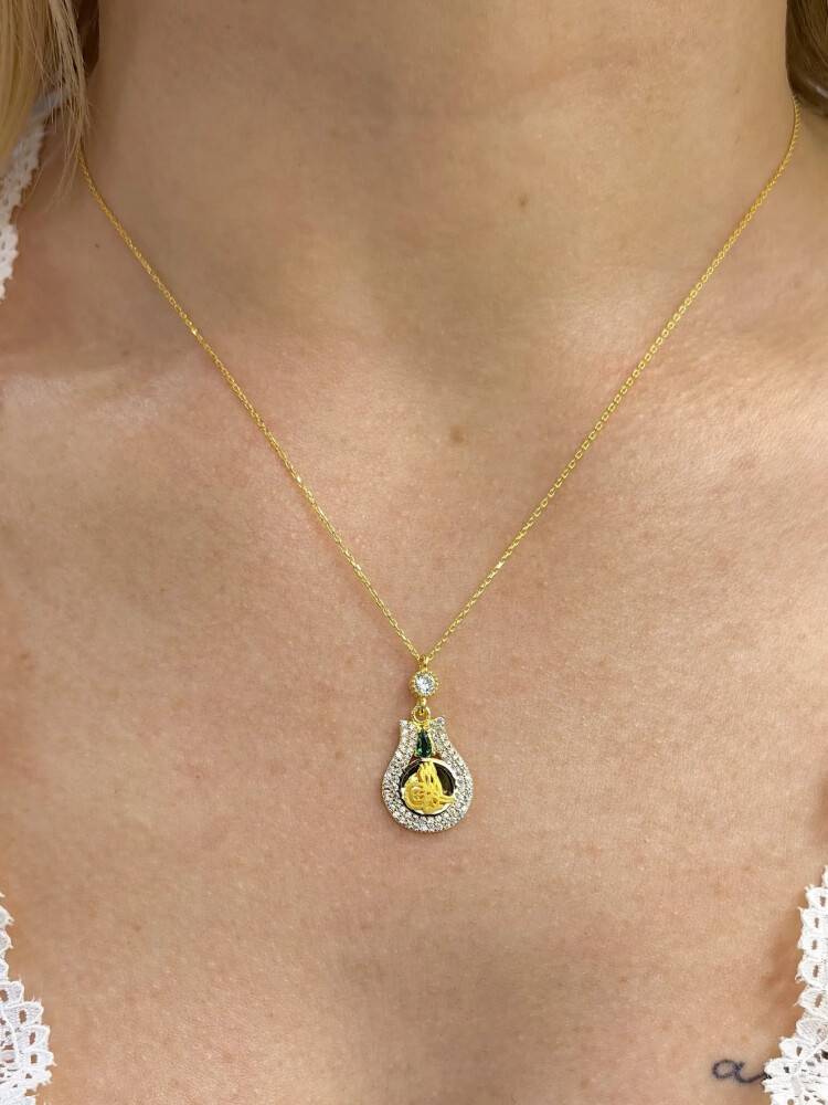 TAŞLI TUĞRALI ALTIN KOLYE 14 AYAR KLY00666 - Nasip Kuyumcu