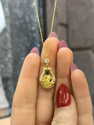 TAŞLI TUĞRALI ALTIN KOLYE 14 AYAR KLY00718 - 1