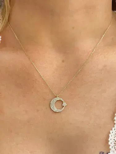 TAŞLI TÜRK BAYRAĞI MODEL ALTIN KOLYE 14 AYAR KLY00675 - 2