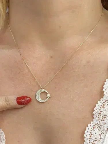 TAŞLI TÜRK BAYRAĞI MODEL ALTIN KOLYE 14 AYAR KLY00675 - 3