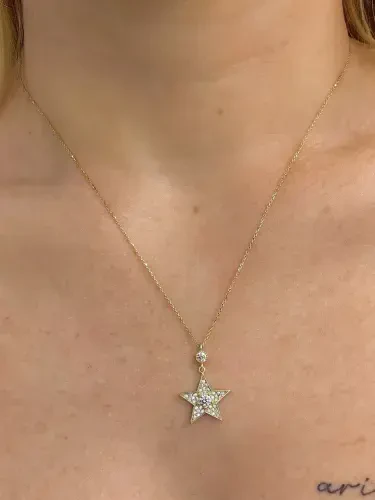 TAŞLI YILDIZ MODEL ALTIN KOLYE 8 AYAR KLY00583 - 2
