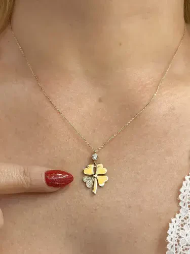 TAŞLI YONCA MODEL ALTIN KOLYE 14 AYAR KLY00748 - 3