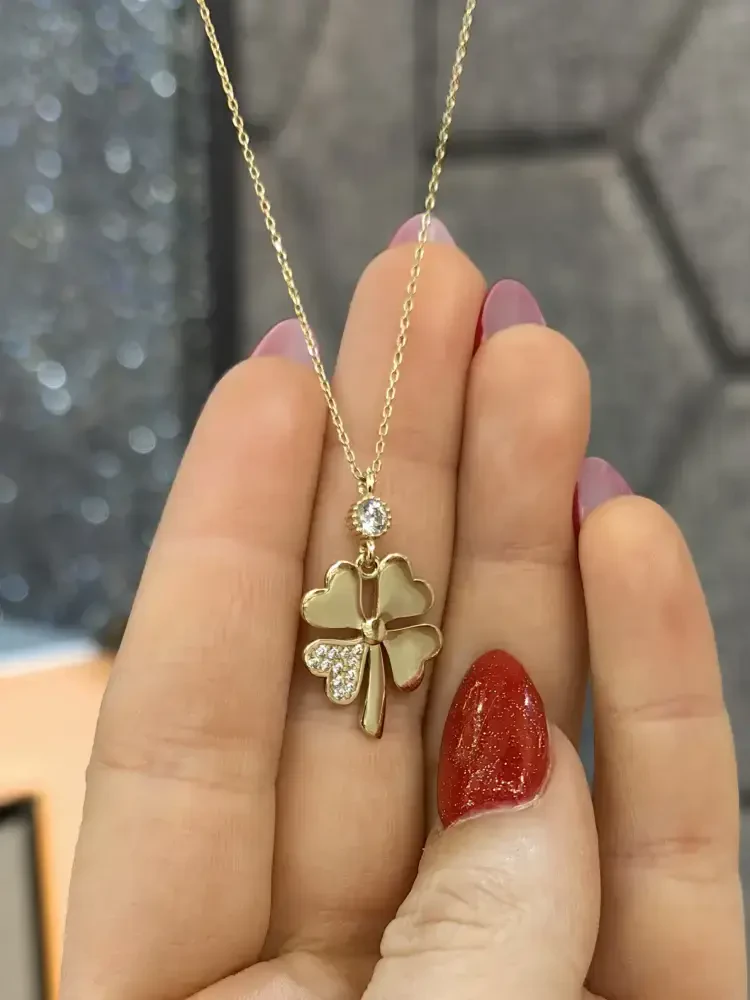 TAŞLI YONCA MODEL ALTIN KOLYE 14 AYAR KLY00748 - Nasip Kuyumcu