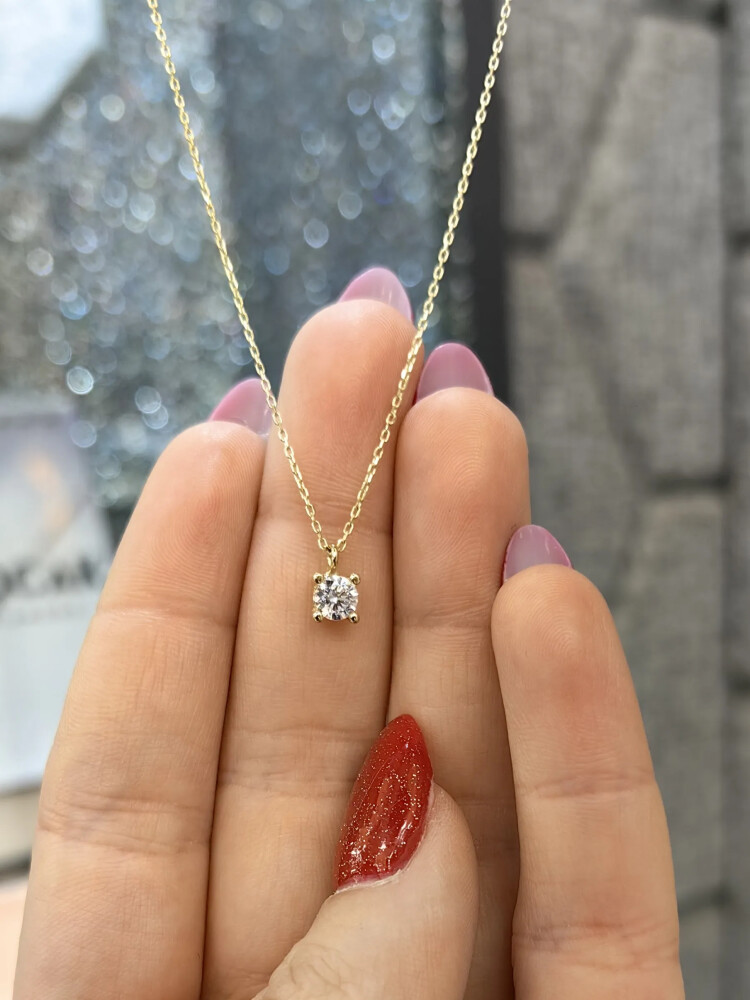 TEK TAŞ ALTIN KOLYE 14 AYAR KLY00707 - 1
