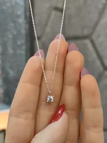 TEK TAŞ ALTIN KOLYE 14 AYAR KLY00713 - 1