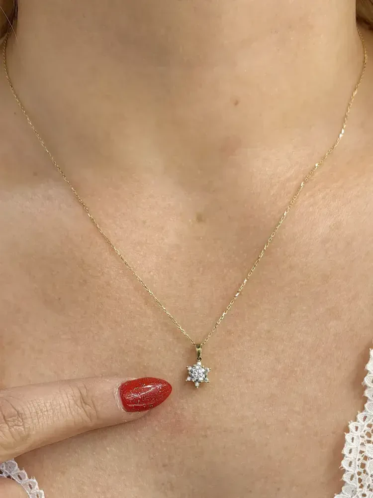 TEK TAŞ ALTIN KOLYE 14 AYAR KLY00722 - 3