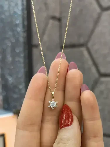 TEK TAŞ ALTIN KOLYE 14 AYAR KLY00722 - 1