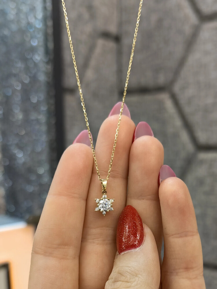 TEK TAŞ ALTIN KOLYE 14 AYAR KLY00722 - Nasip Kuyumcu