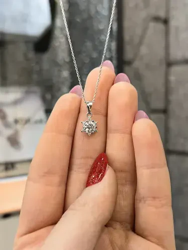 TEK TAŞ ALTIN KOLYE 8 AYAR KLY00558 - 1