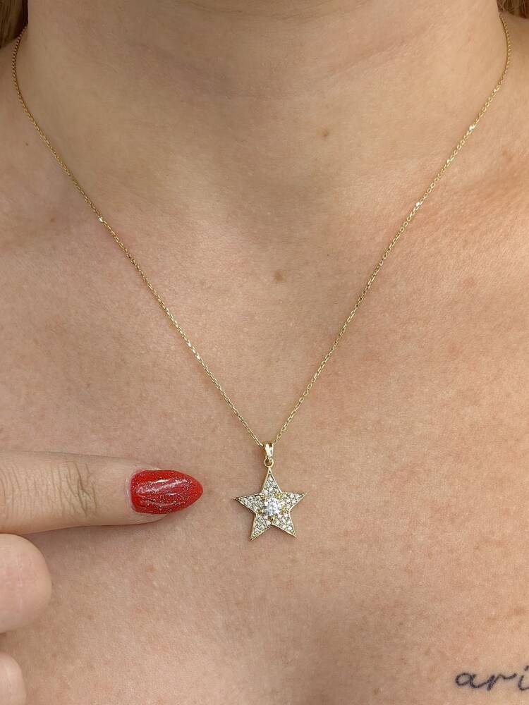 TEK TAŞLI YILDIZ MODEL ALTIN KOLYE 8 AYAR KLY00317 - 3