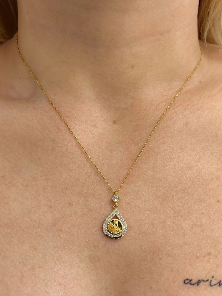 TAŞLI TUĞRALI ALTIN KOLYE 8 AYAR KLY00472 - Nasip Kuyumcu