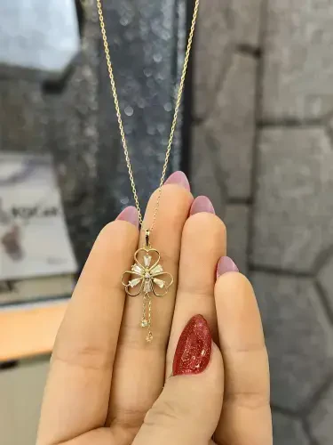 ÜÇ KALPLİ MODEL ALTIN KOLYE 8 AYAR KLY00509 - 2