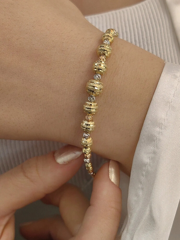 ÜÇ RENK 14 AYAR DORİKA ALTIN BİLEKLİK KNY00522 - Nasip Kuyumcu