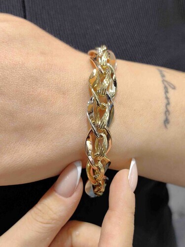 ÜÇ RENKLİ 14 AYAR ALTIN TARZ BİLEKLİK KNY02580 - 2