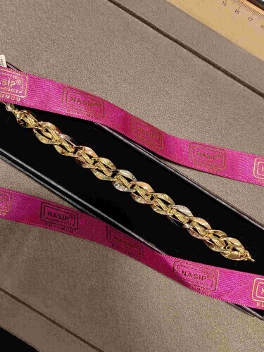 ÜÇ RENKLİ 14 AYAR ALTIN TARZ BİLEKLİK KNY02580 - 3