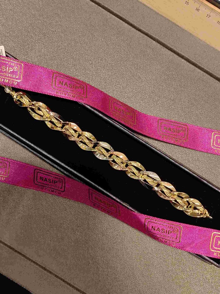 ÜÇ RENKLİ 14 AYAR ALTIN TARZ BİLEKLİK KNY02580 - 3