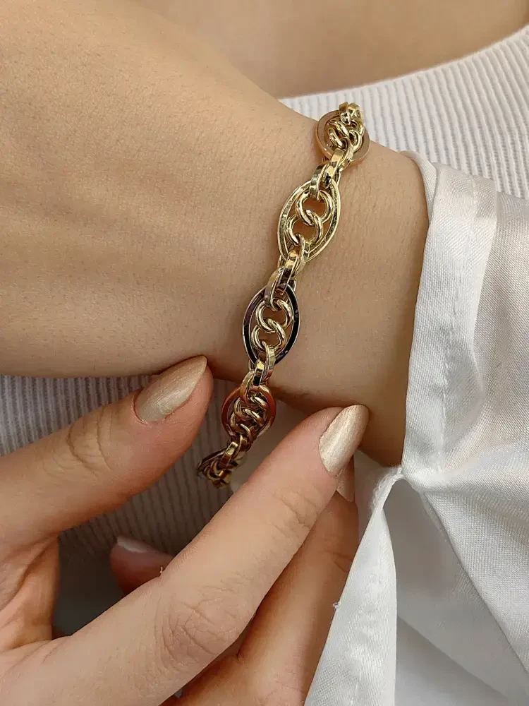 ÜÇ RENKLİ 14 AYAR ZİNCİR ALTIN BİLEKLİK KNY00030 - Nasip Kuyumcu