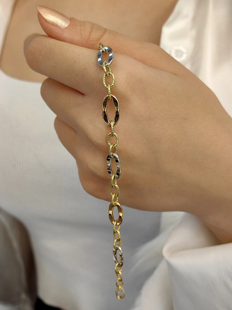 ÜÇ RENKLİ 14 AYAR ZİNCİR ALTIN BİLEKLİK KNY00074 - Nasip Kuyumcu