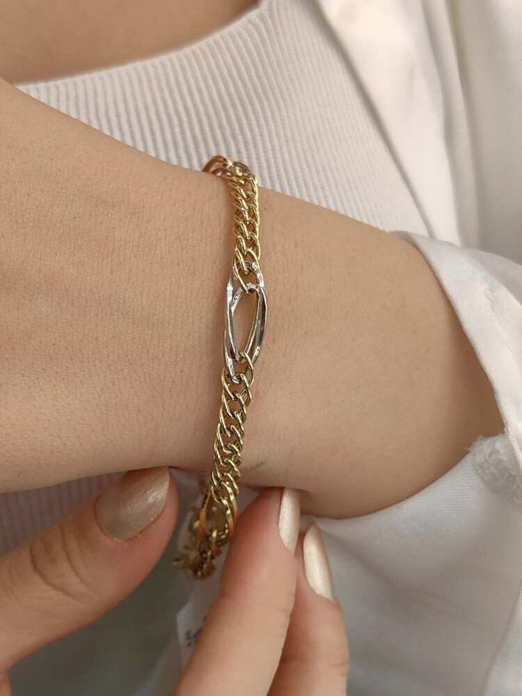 ÜÇ RENKLİ 14 AYAR ZİNCİR ALTIN BİLEKLİK KNY00907 - Nasip Kuyumcu