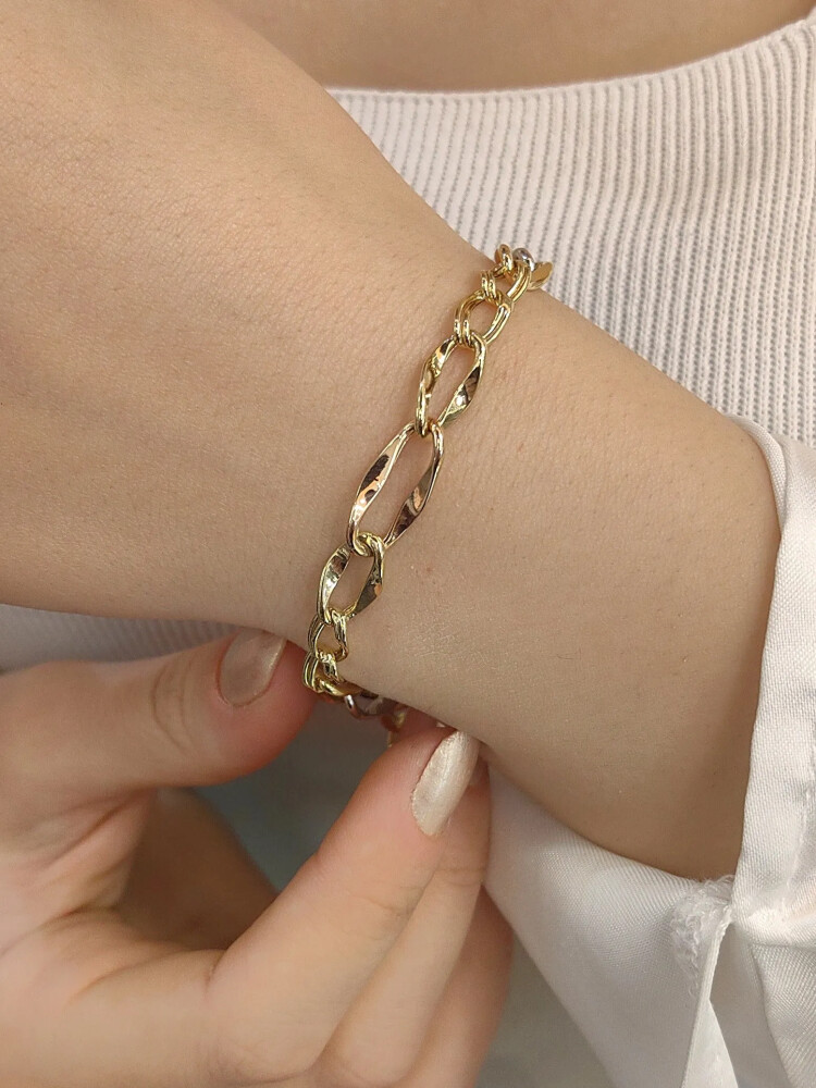 ÜÇ RENKLİ 14 AYAR ZİNCİR ALTIN BİLEKLİK KNY00909 - Nasip Kuyumcu