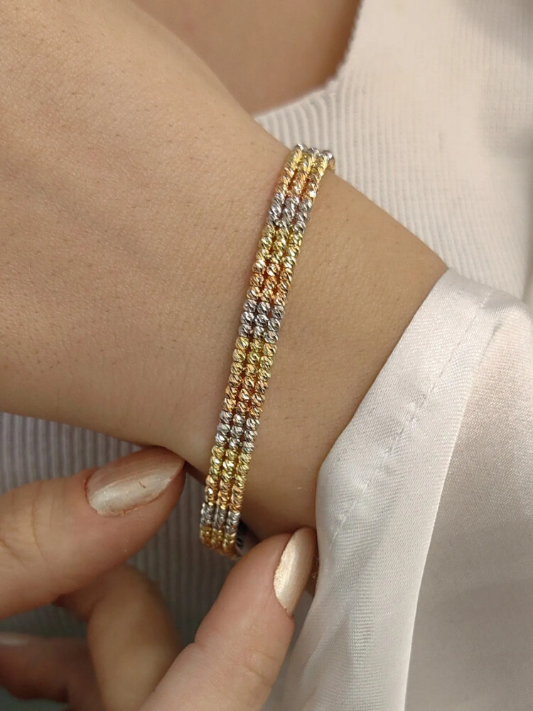 ÜÇ SIRA SU YOLU 14 AYAR DORİKA ALTIN BİLEKLİK KNY00565 - Nasip Kuyumcu