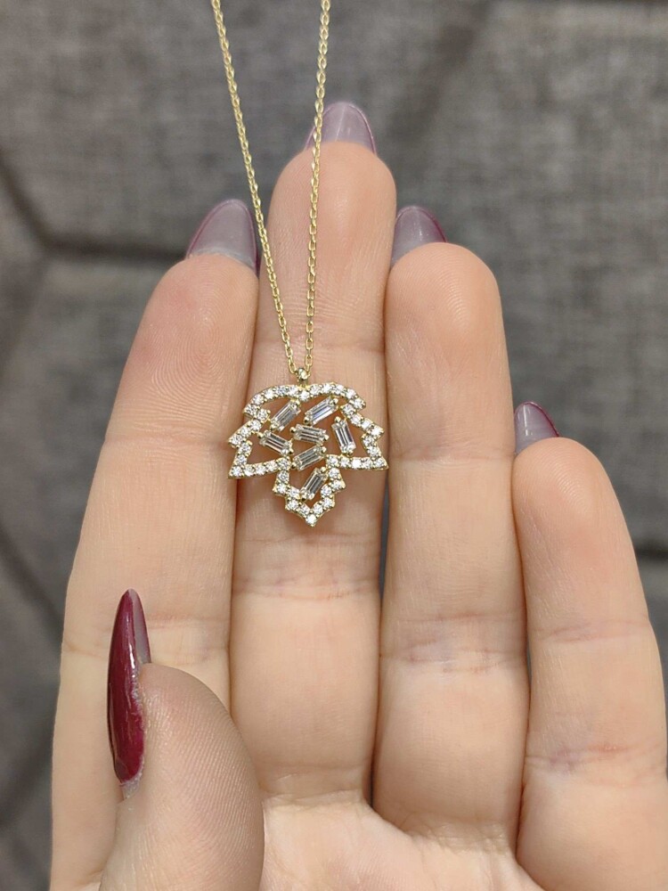 YAPRAK MODEL ALTIN KOLYE 14 AYAR KLY00755 - 1