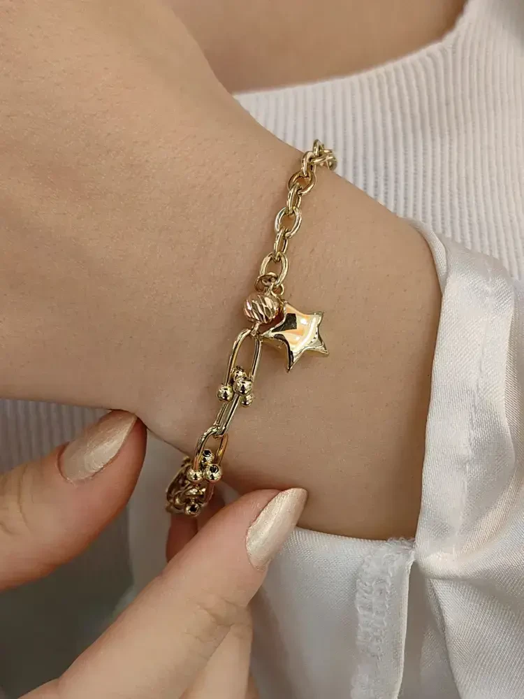 YILDIZLI 14 AYAR TARZ ALTIN BİLEKLİK KNY00698 - Nasip Kuyumcu