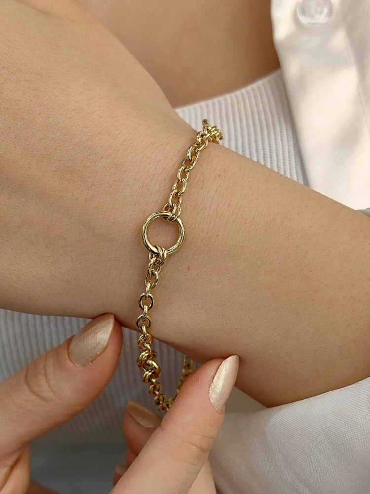 YUVARLAK FİGÜRLÜ HALLOW 14 AYAR ZİNCİR ALTIN BİLEKLİK KNY00078 - Nasip Kuyumcu