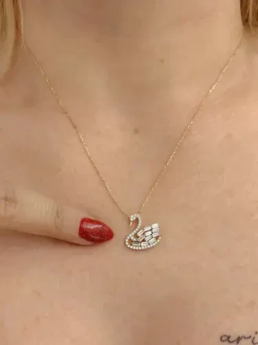 TAŞLI KUĞU MODEL ALTIN KOLYE 8 AYAR KLY00240 - 2