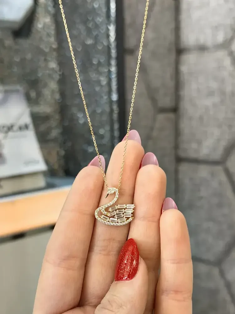 TAŞLI KUĞU MODEL ALTIN KOLYE 8 AYAR KLY00240 - 1