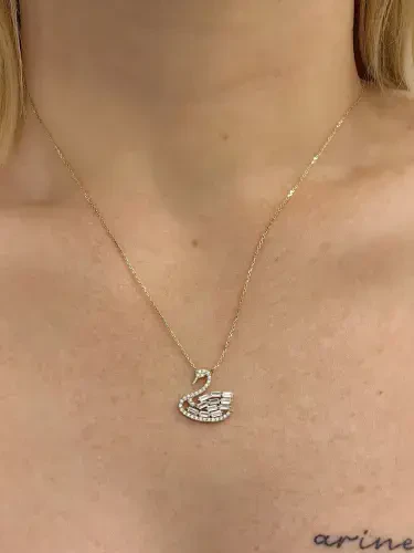 TAŞLI KUĞU MODEL ALTIN KOLYE 8 AYAR KLY00240 - 3